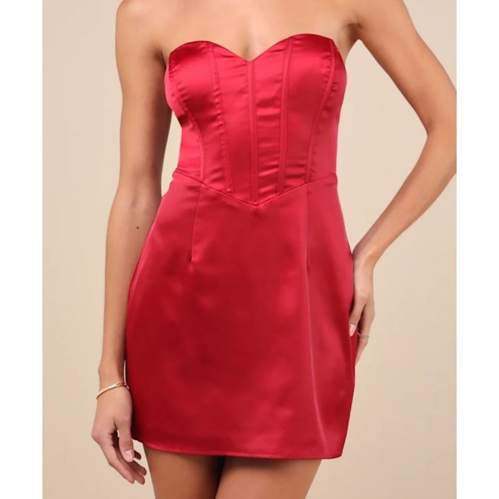 Nwt Lulus Red Strapless Dress